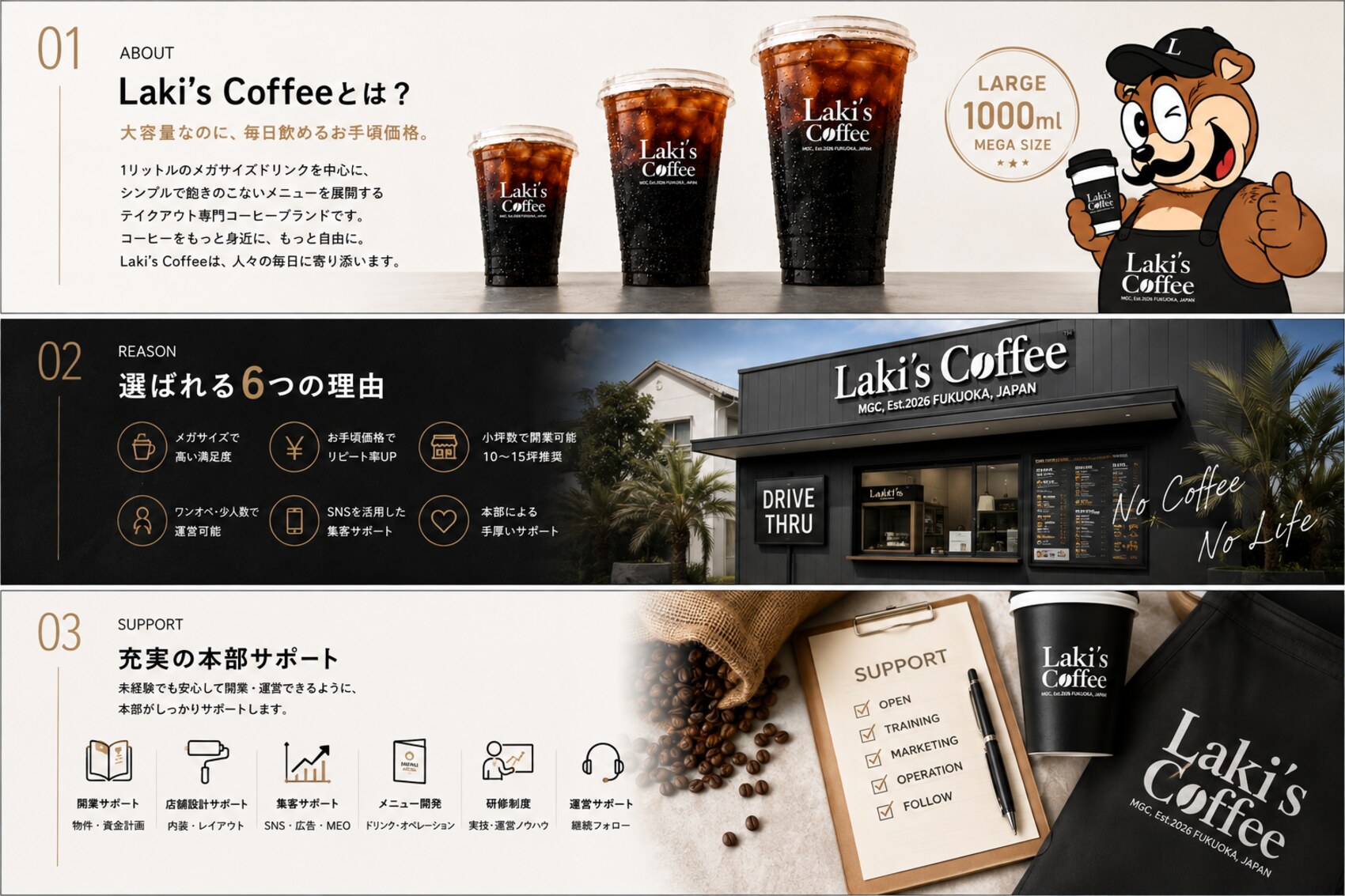 Laki's Coffeeとは / 選ばれる6つの理由 / 充実の本部サポート